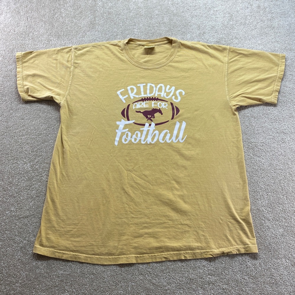 Comfort Colors Shirt Mens XL Yellow Fridays Are For Football Mustang Graphic Tee